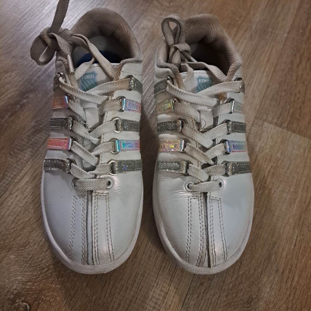 K-Swiss Kids Classic VN White Sparkly Mermaid Varsity Sneakers Girls Size 2